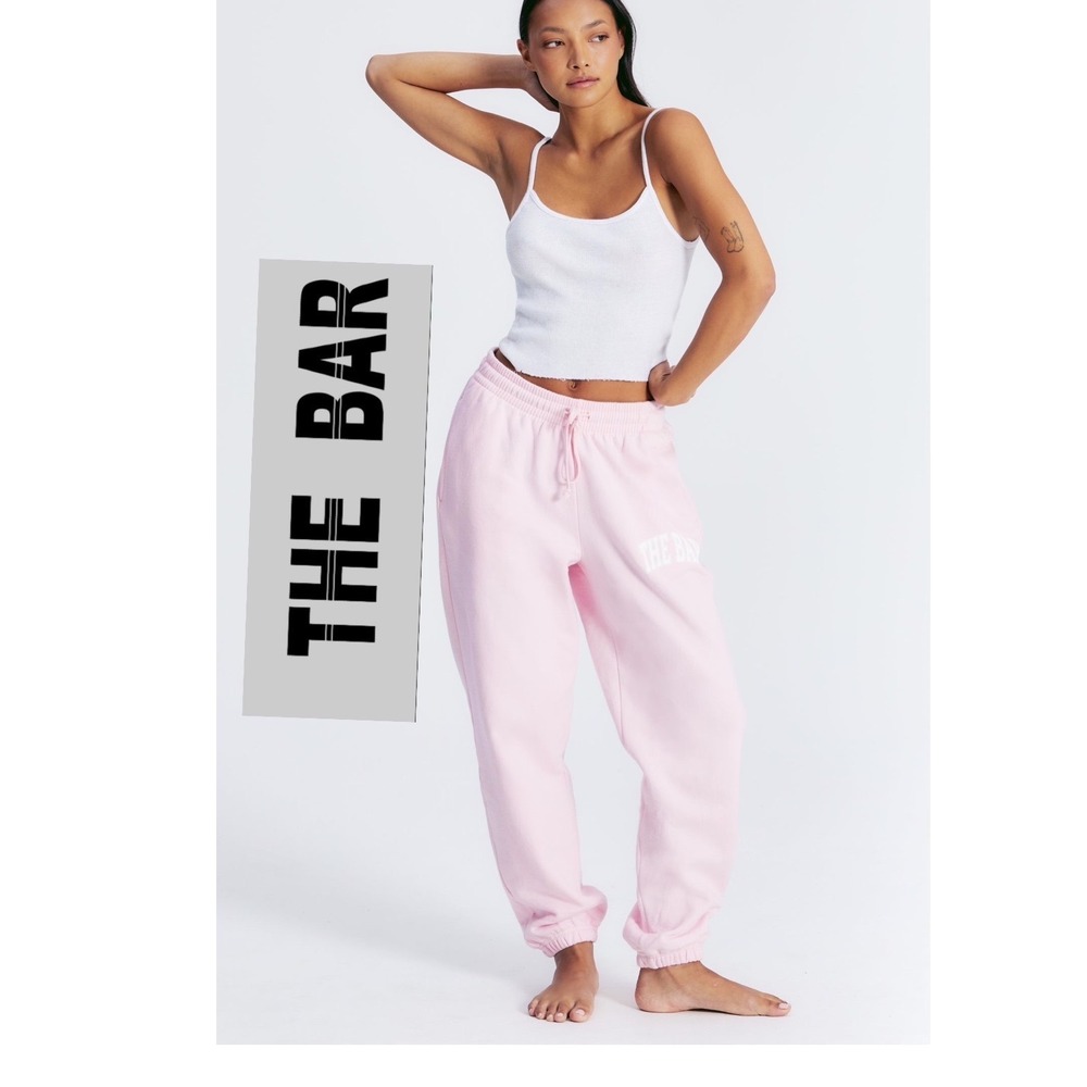 The Bar Pink Logo Sweatpants 100% Cotton Joggers XS Made in USA Athleisure